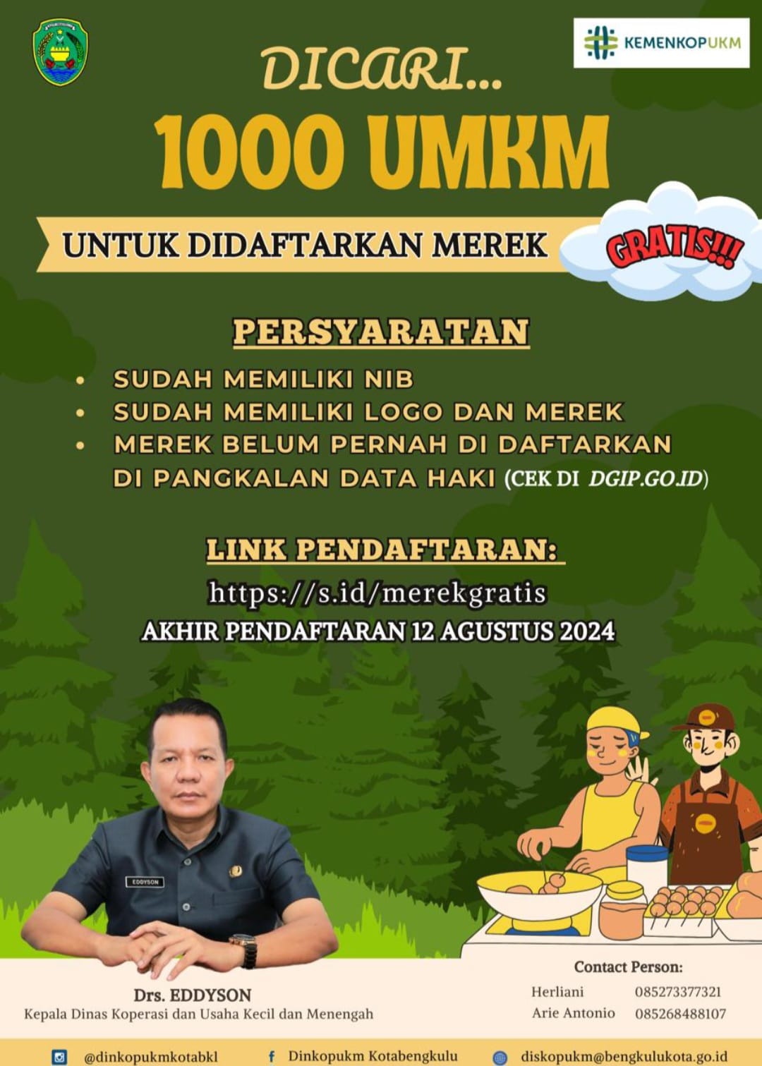 Pendaftaran merek gratis UMKM Bengkulu