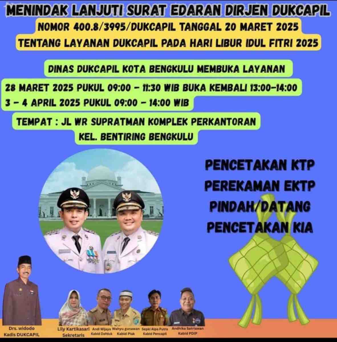 Disdukcapil Bengkulu buka saat Lebaran