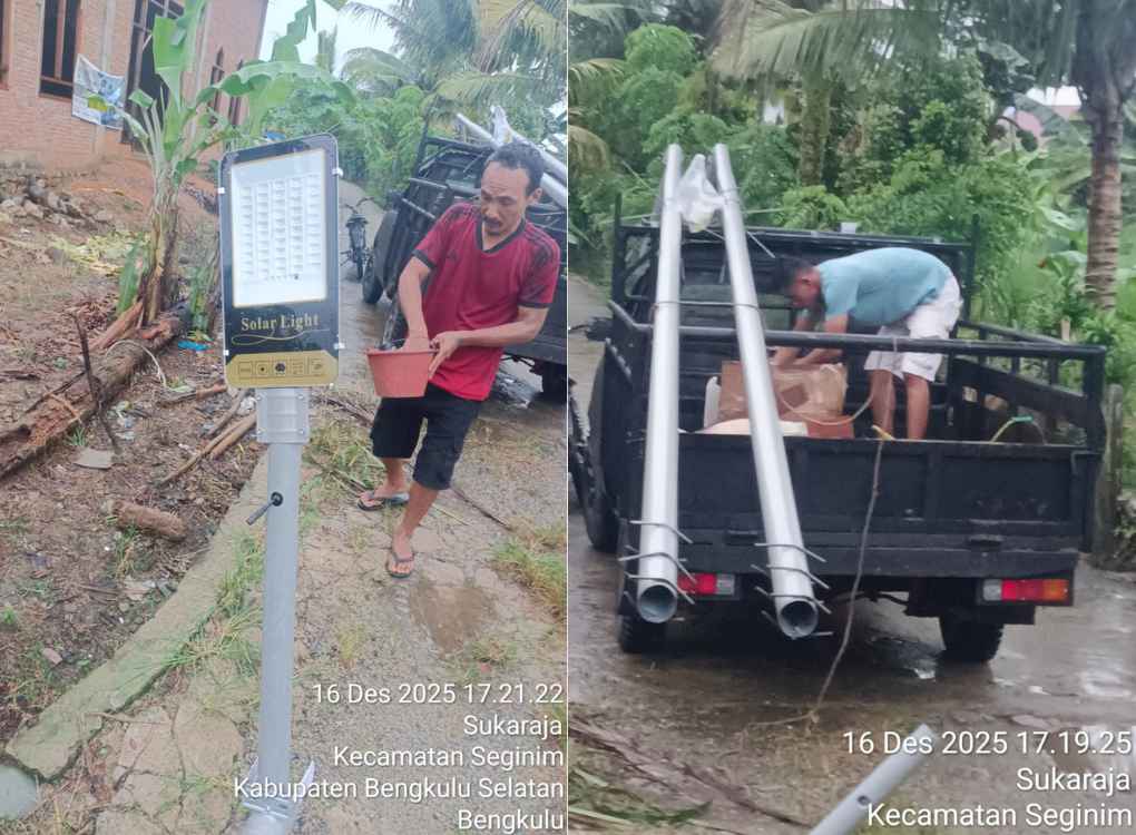 pemasangan lampu jalan desa sukaraja dana desa 2025